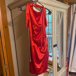 Red satin dress